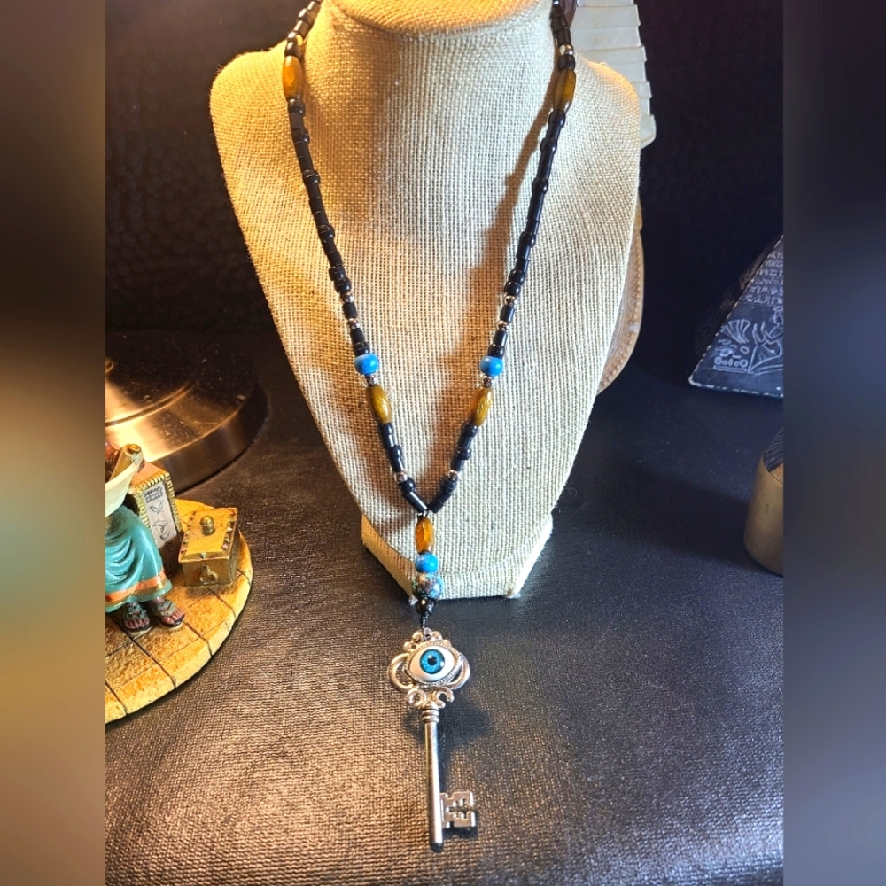 Men All seeing eye skeleton key charm necklace